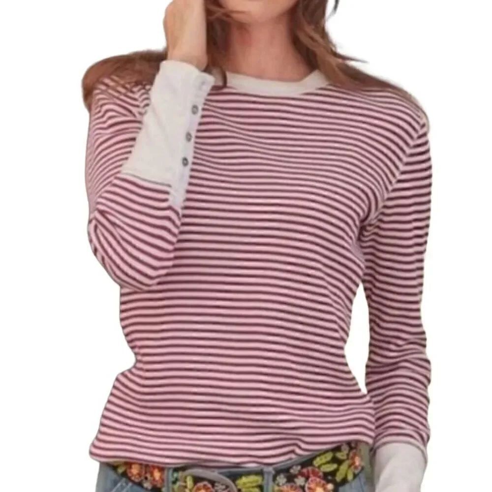 Sundance Striped Crewneck Long Sleeves Thermal Top Size PXL